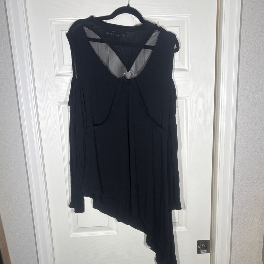 Killstar Black Asymmetric Long Sleeve Top with Ring Detail